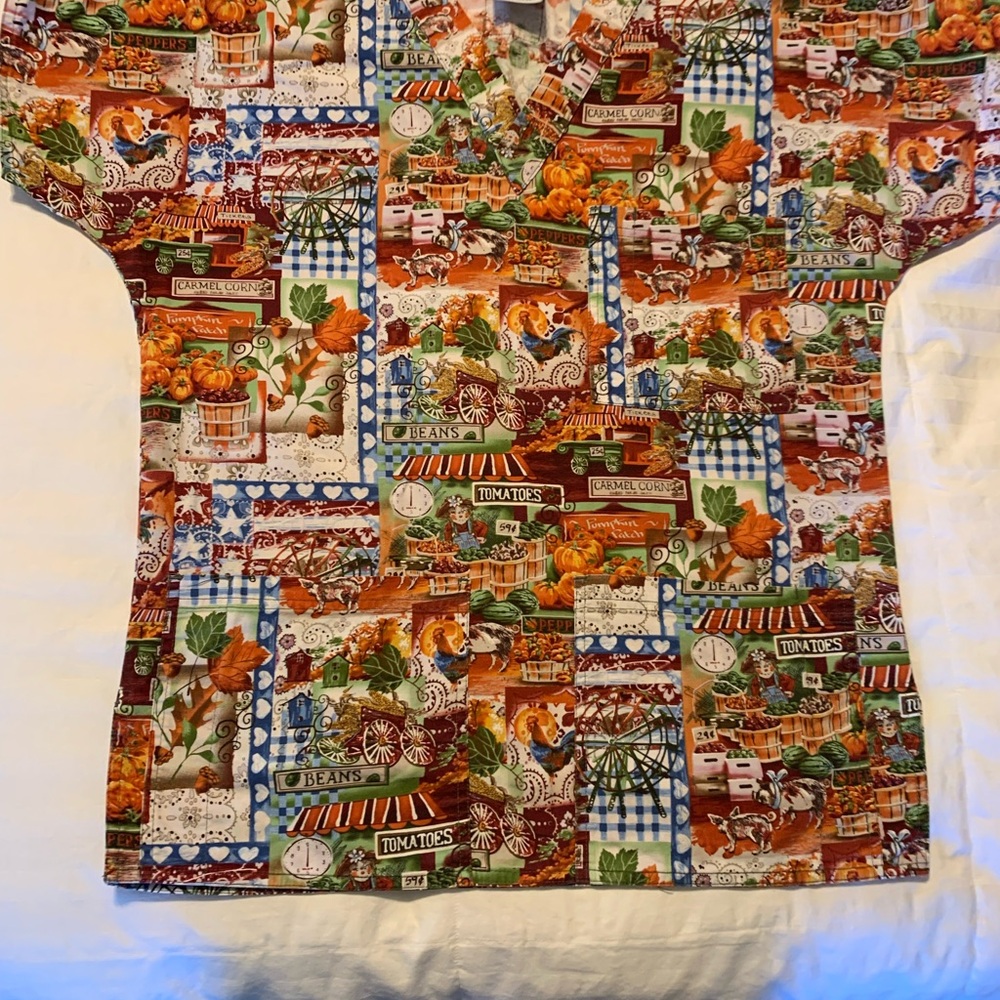 Colorful Farm Print Scrub Top